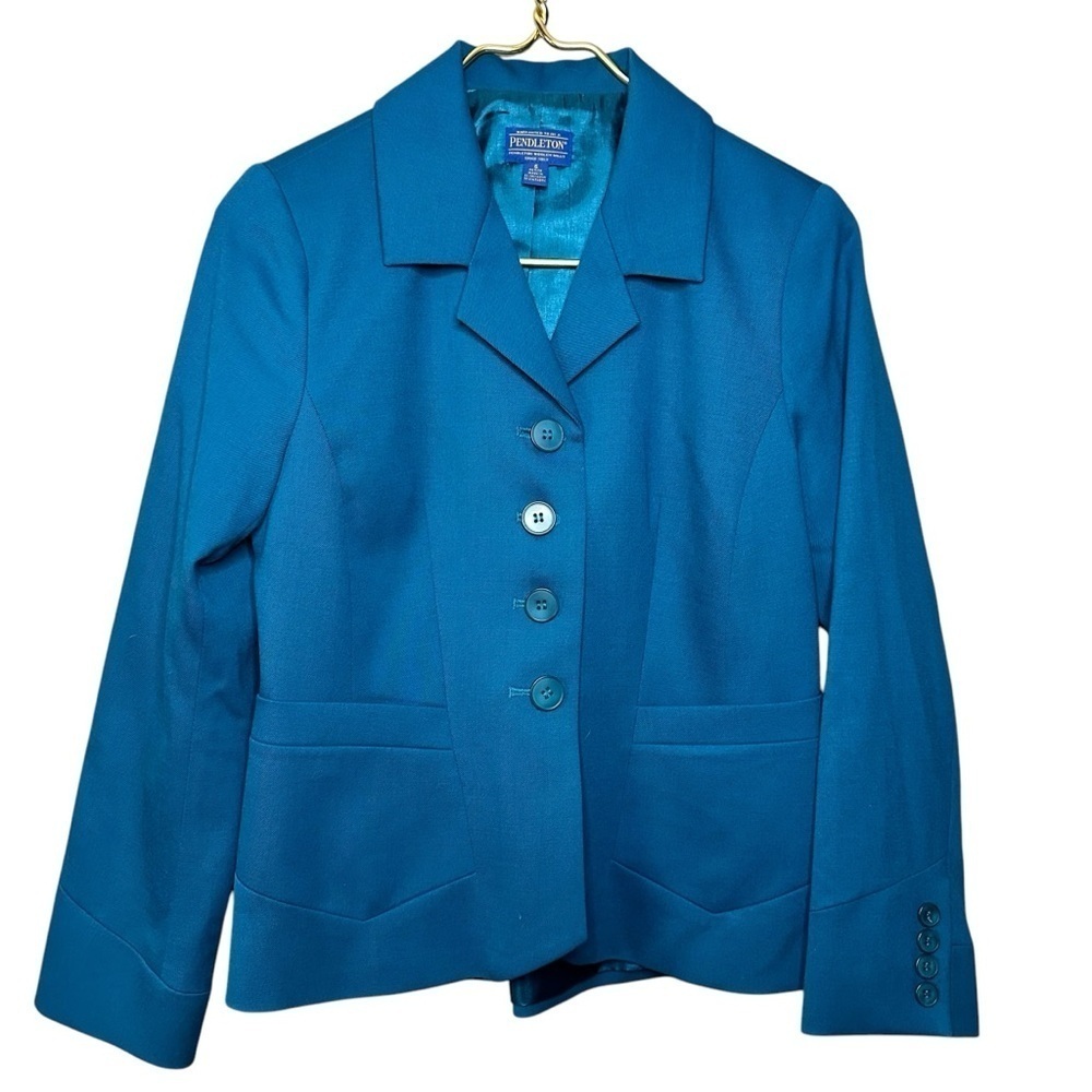 Pendleton Wool Women's Teal Blue Blazer Size 6 Petite